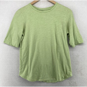 EILEEN FISHER Top XS Slub Organic Cotton Jersey Crewneck Short Sleeve Green